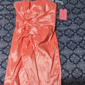 Peach Pink Dress with Flowers